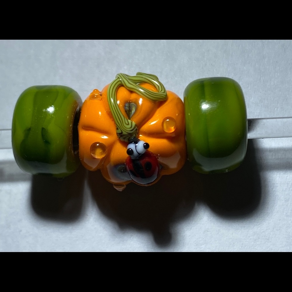 Pumpkin and green beads - artisan-made - no silver core - NWOT